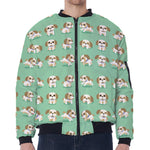 Cartoon Shih Tzu Pattern Print Zip Sleeve Bomber Jacket