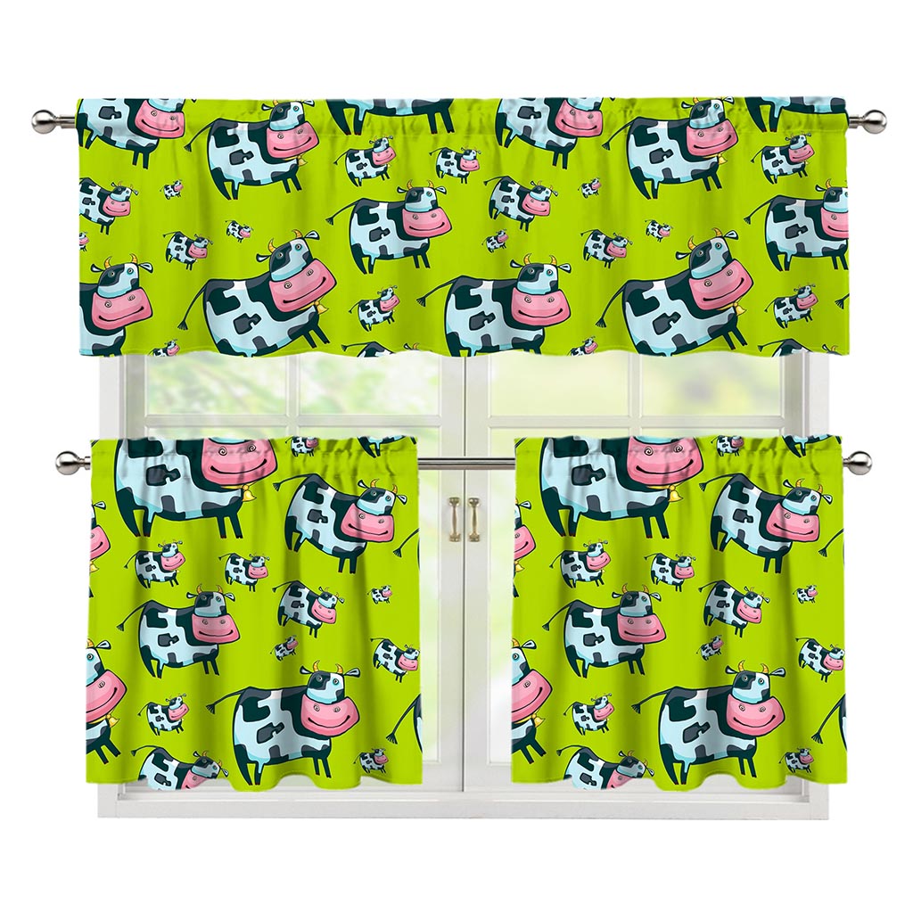 Cartoon Smiley Cow Pattern Print 3 Piece Kitchen Curtains