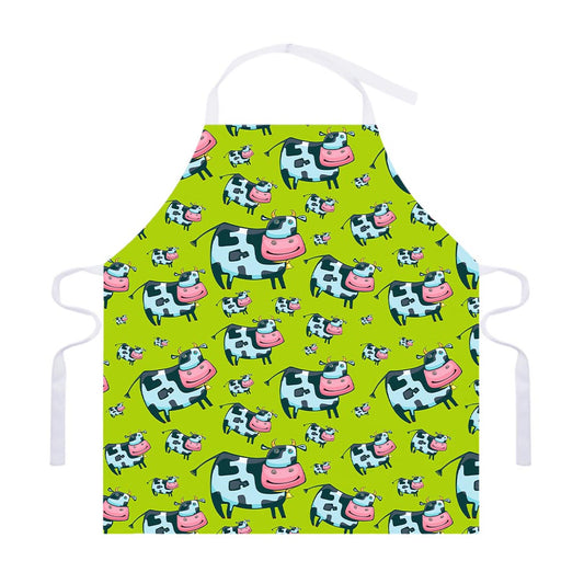 Cartoon Smiley Cow Pattern Print Adjustable Apron
