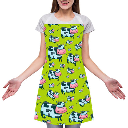 Cartoon Smiley Cow Pattern Print Adjustable Apron