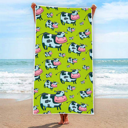Cartoon Smiley Cow Pattern Print Beach Towel