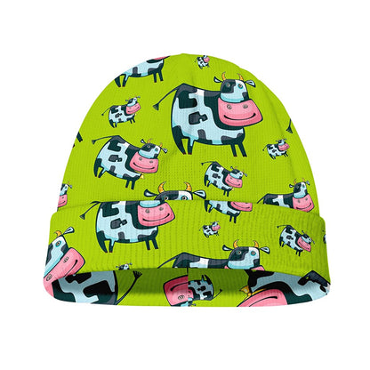 Cartoon Smiley Cow Pattern Print Beanie