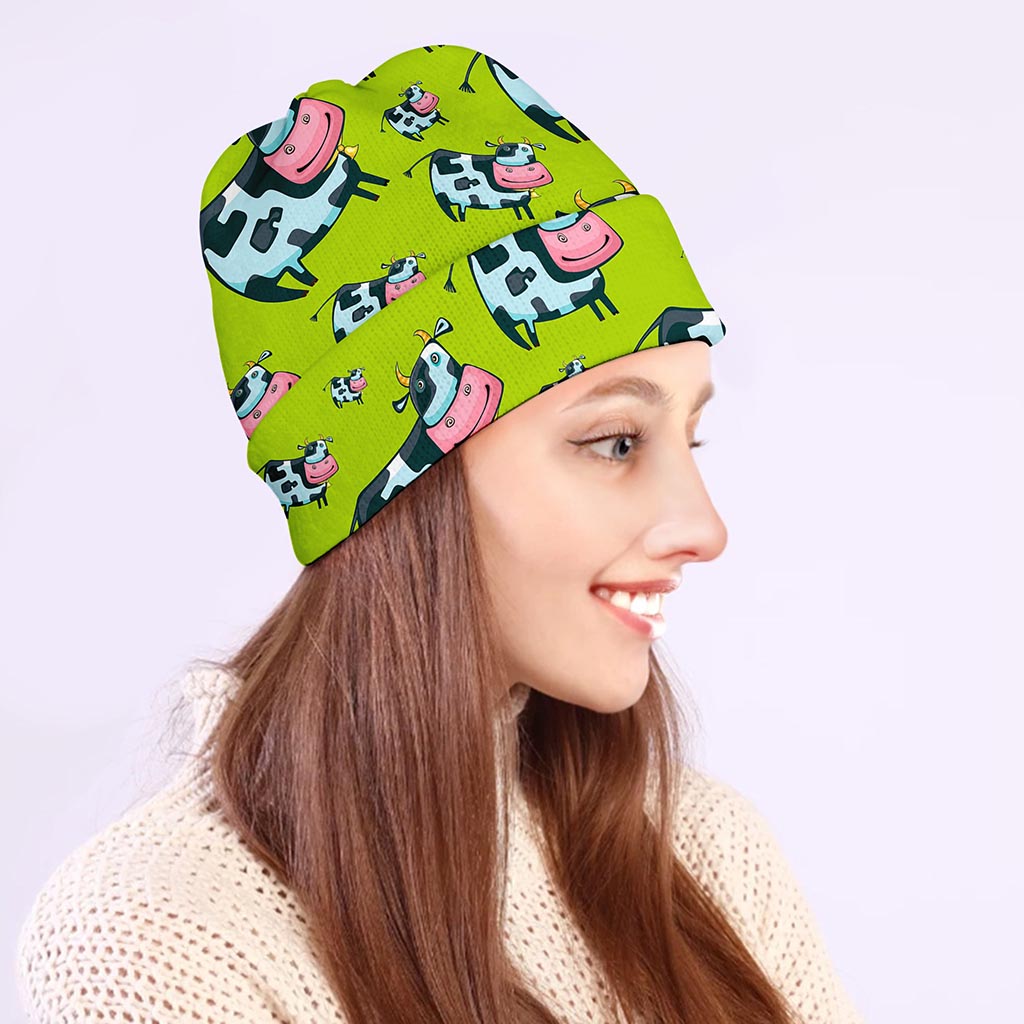 Cartoon Smiley Cow Pattern Print Beanie