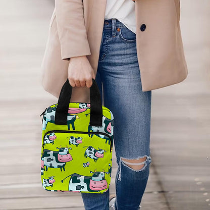 Cartoon Smiley Cow Pattern Print Bible Tote Bag