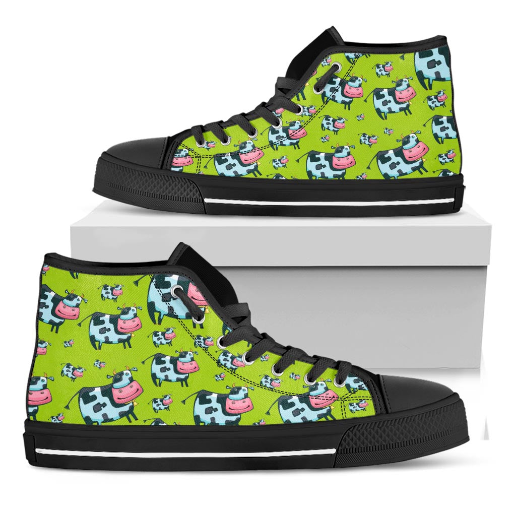 Cartoon Smiley Cow Pattern Print Black High Top Sneakers