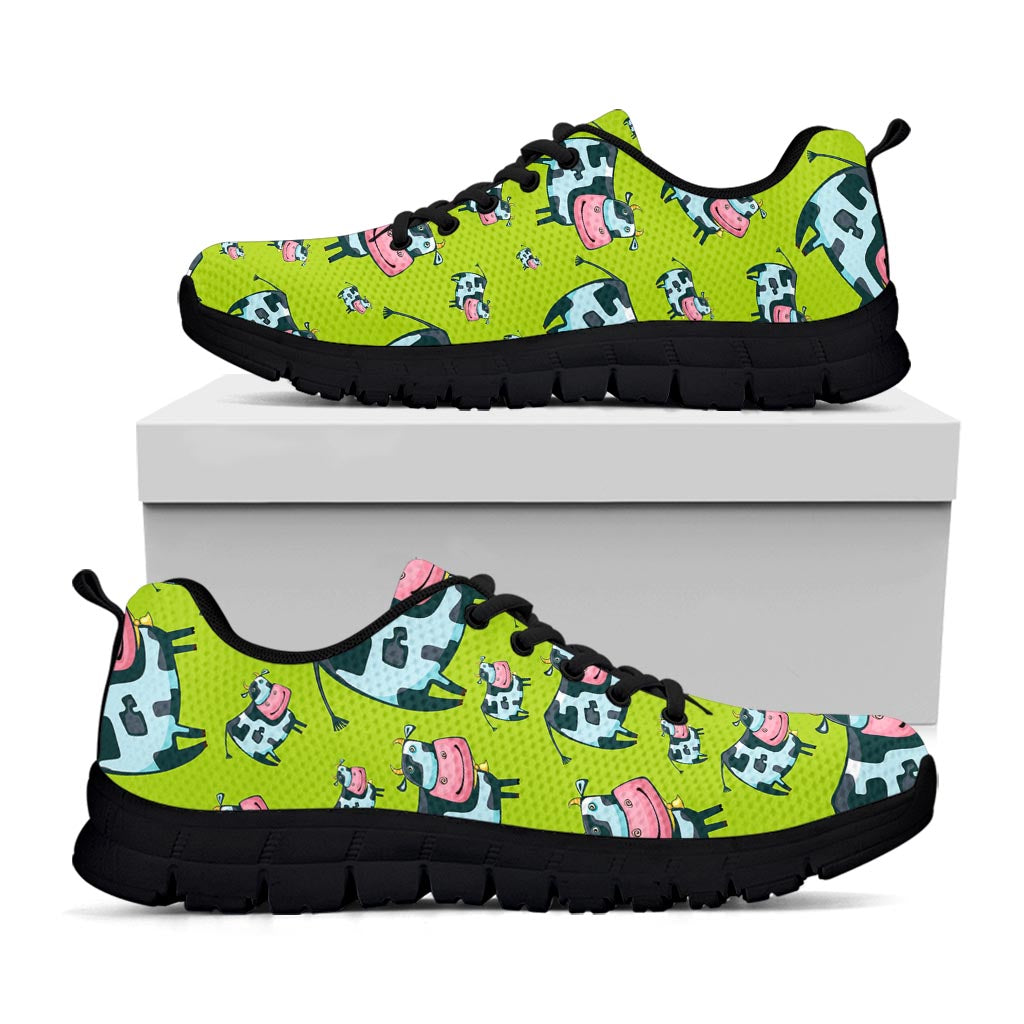 Cartoon Smiley Cow Pattern Print Black Running Shoes