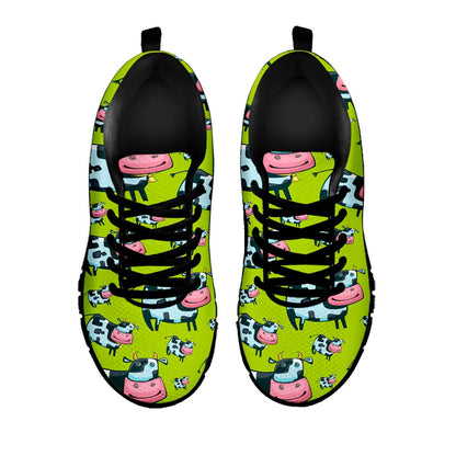 Cartoon Smiley Cow Pattern Print Black Running Shoes