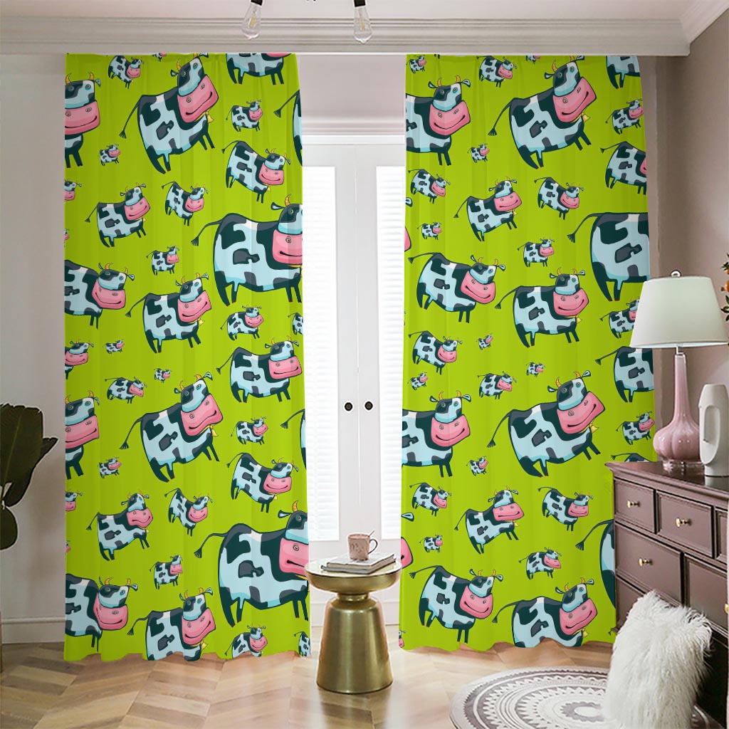 Cartoon Smiley Cow Pattern Print Blackout Pencil Pleat Curtains