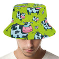 Cartoon Smiley Cow Pattern Print Bucket Hat
