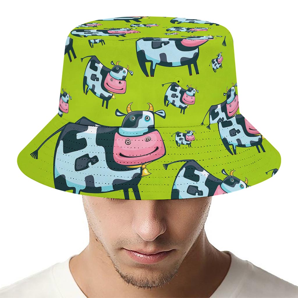 Cartoon Smiley Cow Pattern Print Bucket Hat
