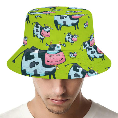 Cartoon Smiley Cow Pattern Print Bucket Hat
