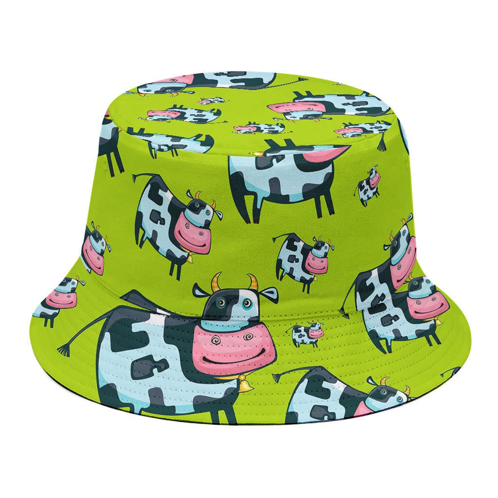 Cartoon Smiley Cow Pattern Print Bucket Hat
