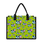 Cartoon Smiley Cow Pattern Print Canvas Tote Bag