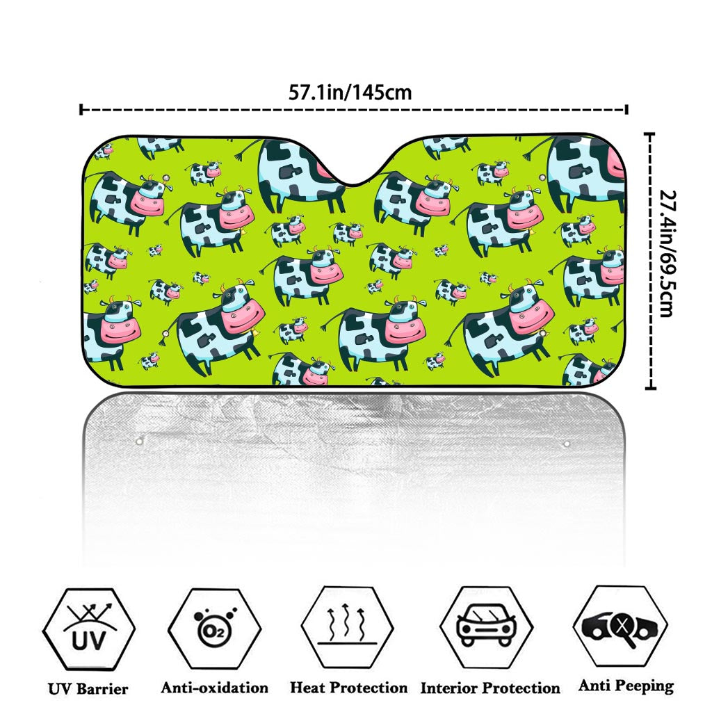 Cartoon Smiley Cow Pattern Print Car Windshield Sun Shade