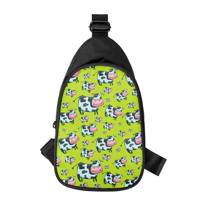 Cartoon Smiley Cow Pattern Print Chest Bag