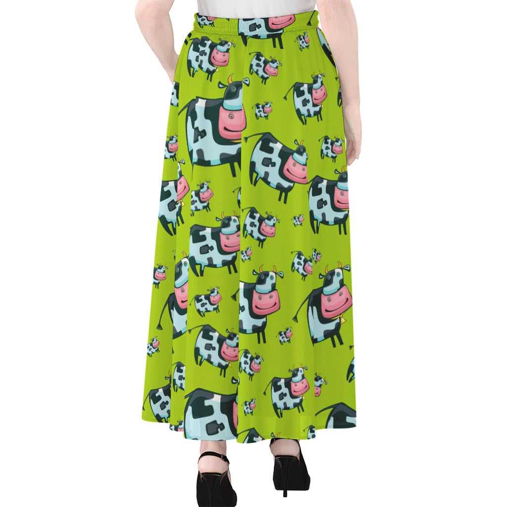 Cartoon Smiley Cow Pattern Print Chiffon Maxi Skirt