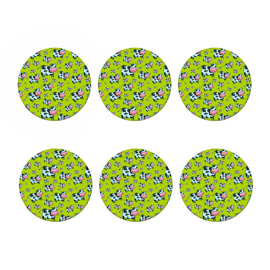 Cartoon Smiley Cow Pattern Print Coaster Set