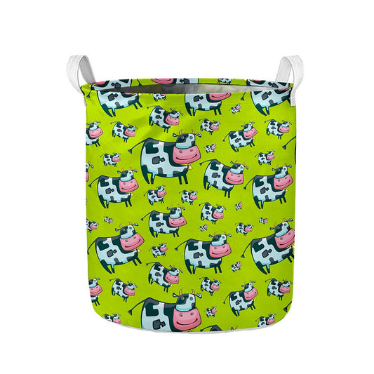 Cartoon Smiley Cow Pattern Print Collapsible Laundry Basket