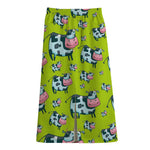 Cartoon Smiley Cow Pattern Print Cotton Front Slit Maxi Skirt