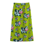 Cartoon Smiley Cow Pattern Print Cotton Front Slit Maxi Skirt