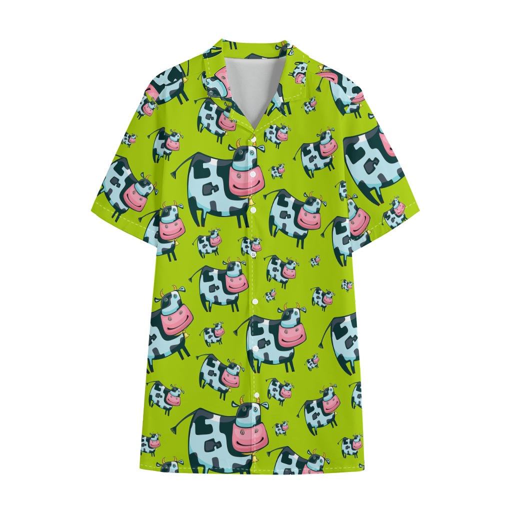 Cartoon Smiley Cow Pattern Print Cotton Hawaiian Shirt