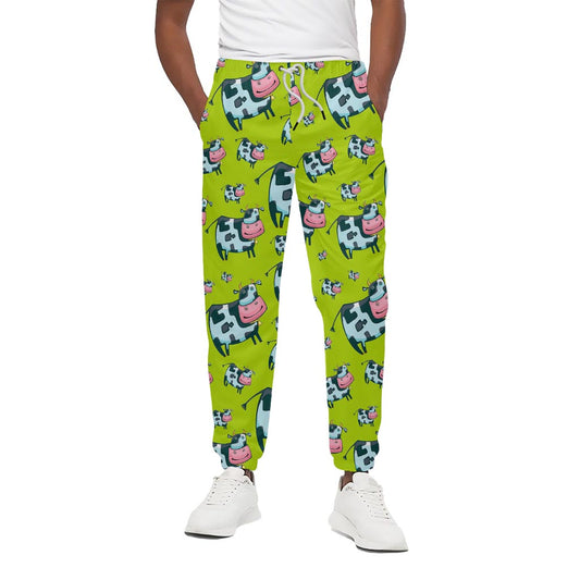 Cartoon Smiley Cow Pattern Print Cotton Pants