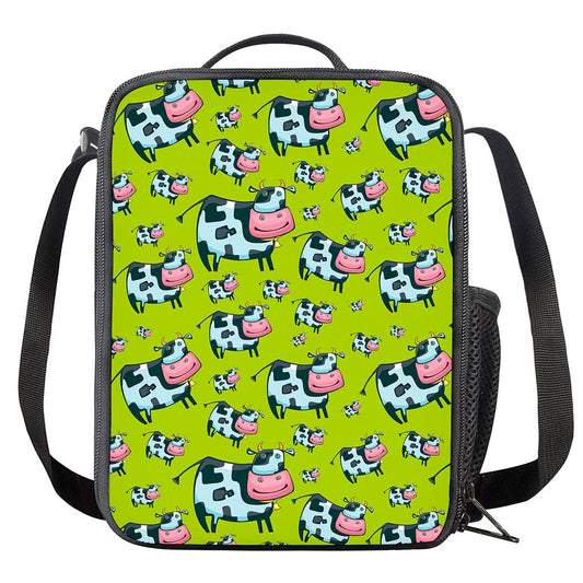 Cartoon Smiley Cow Pattern Print Crossbody Lunch Bag