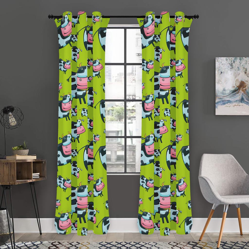Cartoon Smiley Cow Pattern Print Curtain
