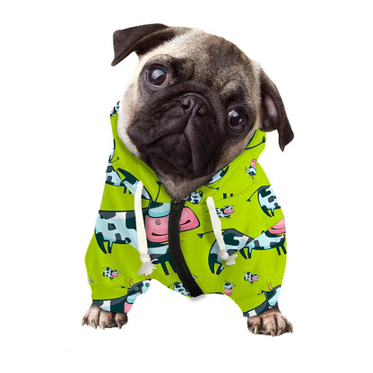 Cartoon Smiley Cow Pattern Print Dog Zip Up Hoodie