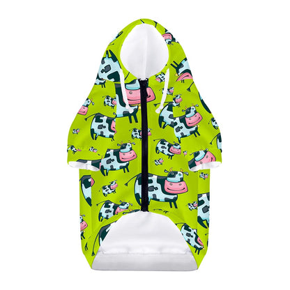Cartoon Smiley Cow Pattern Print Dog Zip Up Hoodie