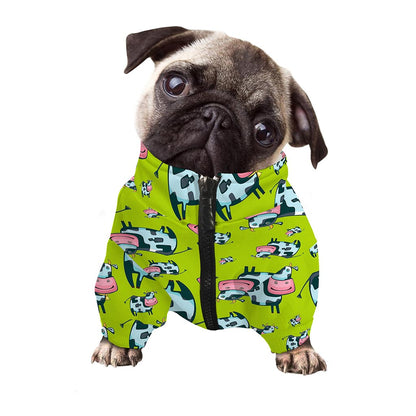 Cartoon Smiley Cow Pattern Print Dog Zip Up Jacket