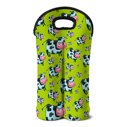 Cartoon Smiley Cow Pattern Print Double Neoprene Wine Tote