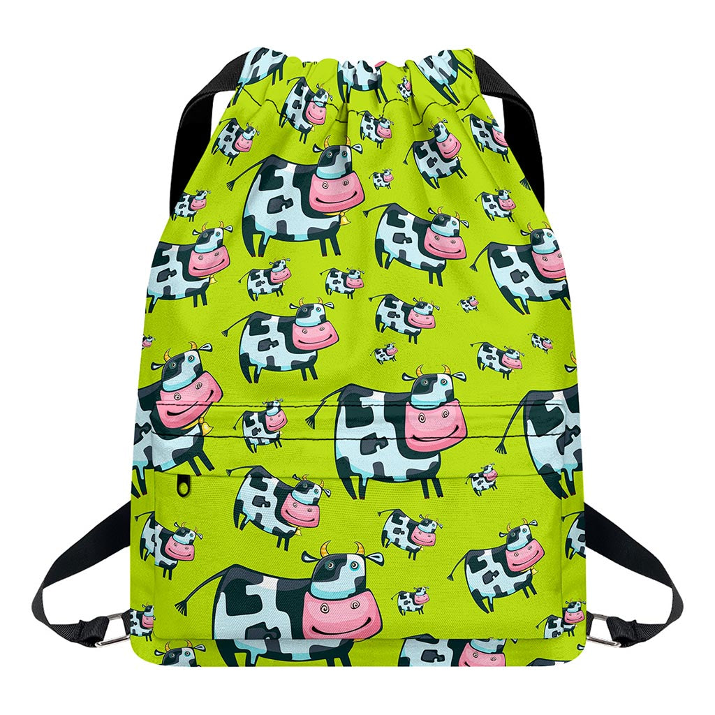 Cartoon Smiley Cow Pattern Print Drawstring Backpack