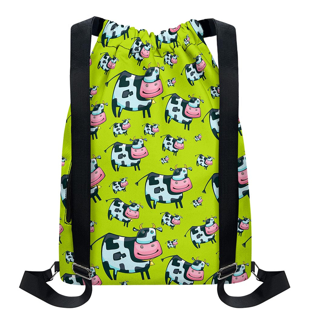 Cartoon Smiley Cow Pattern Print Drawstring Backpack