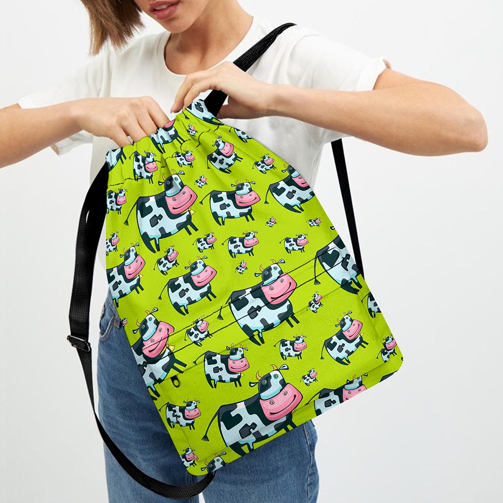 Cartoon Smiley Cow Pattern Print Drawstring Backpack