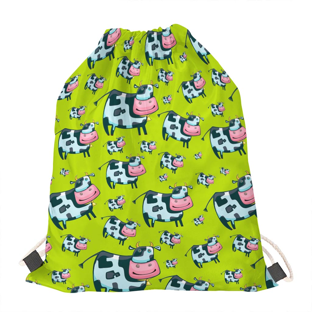 Cartoon Smiley Cow Pattern Print Drawstring Bag