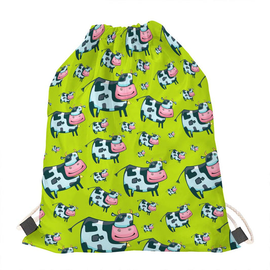 Cartoon Smiley Cow Pattern Print Drawstring Bag