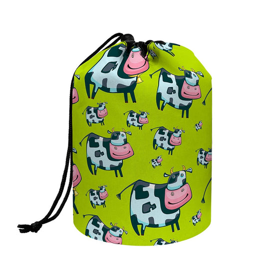 Cartoon Smiley Cow Pattern Print Drawstring Makeup Bag