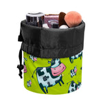 Cartoon Smiley Cow Pattern Print Drawstring Makeup Bag