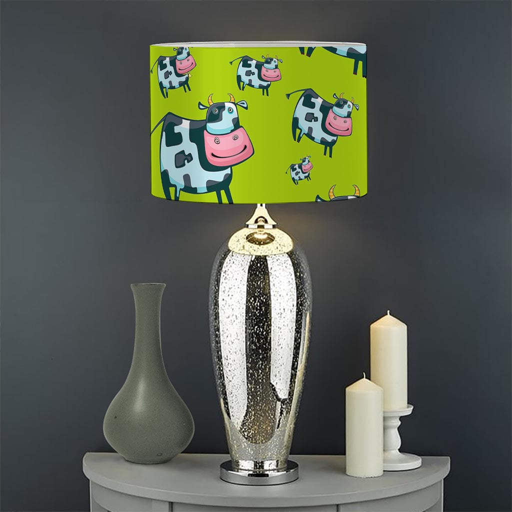 Cartoon Smiley Cow Pattern Print Drum Lamp Shade