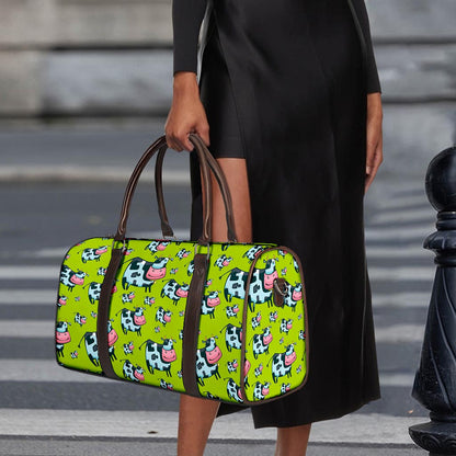 Cartoon Smiley Cow Pattern Print Duffle Bag