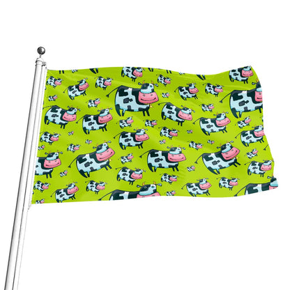 Cartoon Smiley Cow Pattern Print Flag