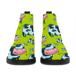 Cartoon Smiley Cow Pattern Print Flat Ankle Boots