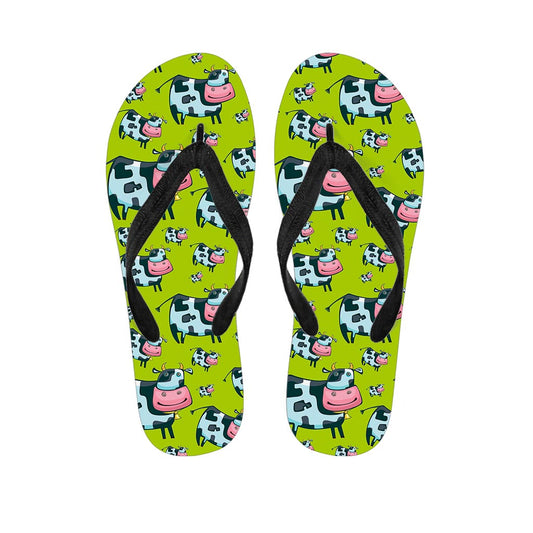 Cartoon Smiley Cow Pattern Print Flip Flops