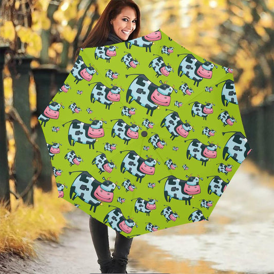 Cartoon Smiley Cow Pattern Print Foldable Umbrella
