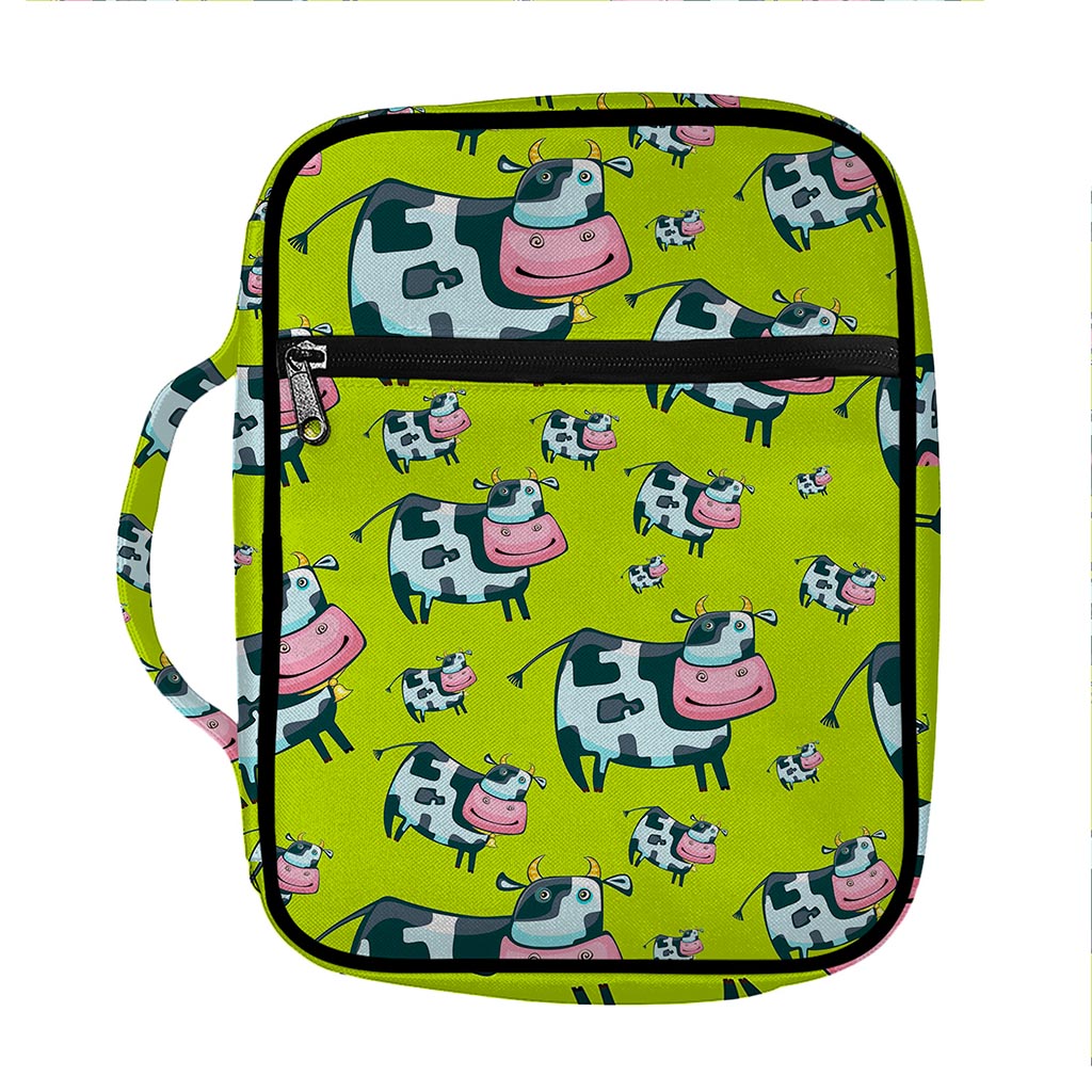 Cartoon Smiley Cow Pattern Print Front Pocket Bible Bag