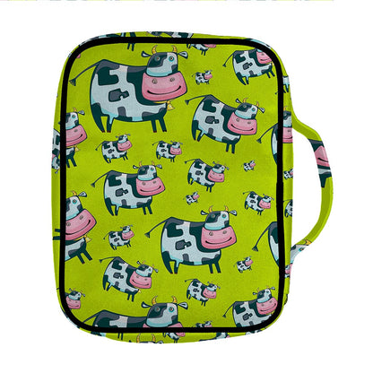 Cartoon Smiley Cow Pattern Print Front Pocket Bible Bag