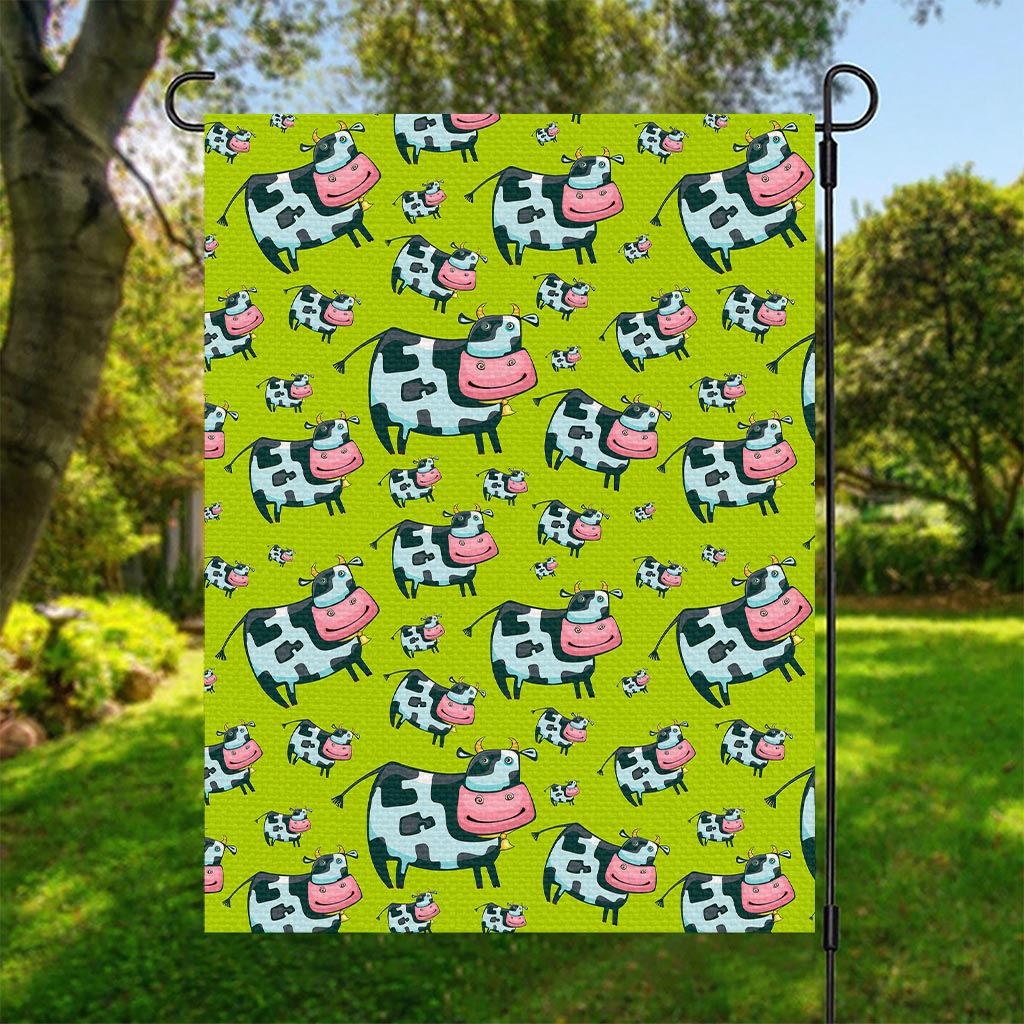 Cartoon Smiley Cow Pattern Print Garden Flag