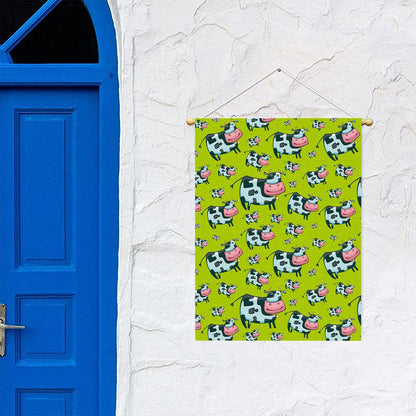 Cartoon Smiley Cow Pattern Print Garden Flag