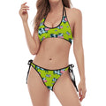 Cartoon Smiley Cow Pattern Print Halter Scoop Tie Side Bikini